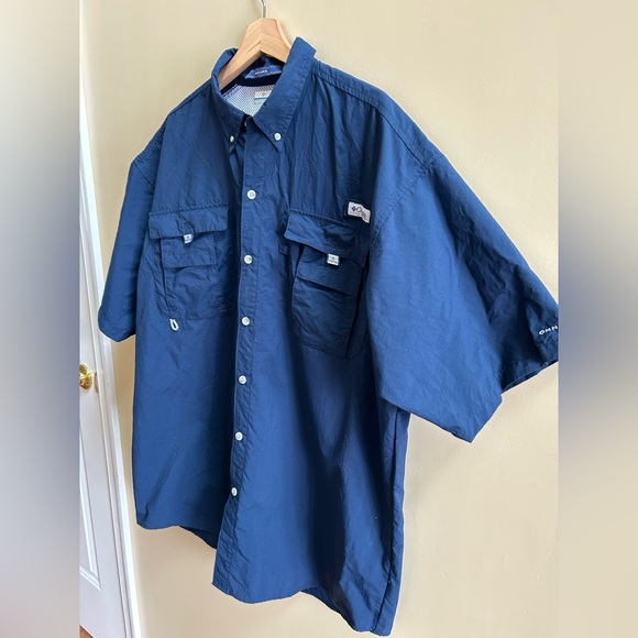 Columbia PFG Bahama Navy Blue Nylon Vented Outdoor Fishing Shirt Mens XLT Tall - Picture 4 of 12